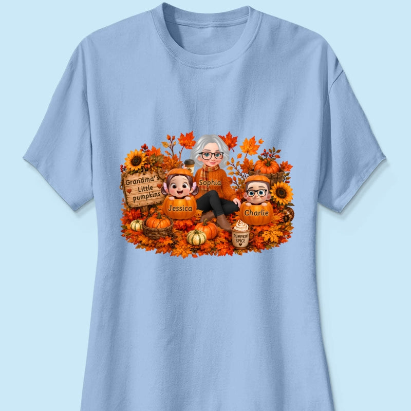 Grandma's Little Pumpkins Grandkids Fall - Personalized Shirt - Fall Season Gift, Gift For Grandma