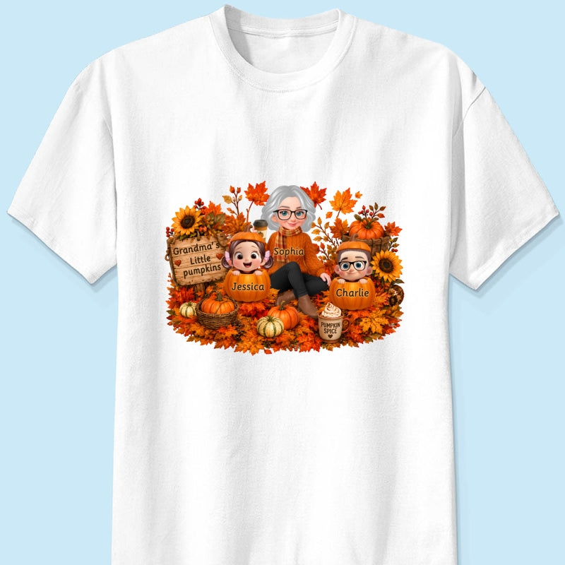 Grandma's Little Pumpkins Grandkids Fall - Personalized Shirt - Fall Season Gift, Gift For Grandma