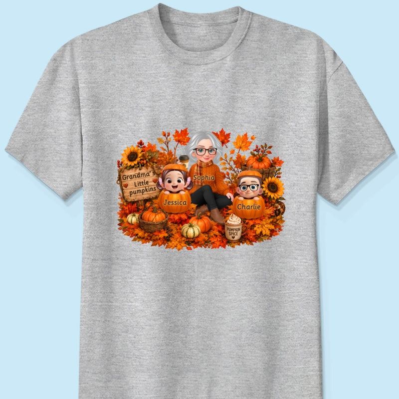 Grandma's Little Pumpkins Grandkids Fall - Personalized Shirt - Fall Season Gift, Gift For Grandma