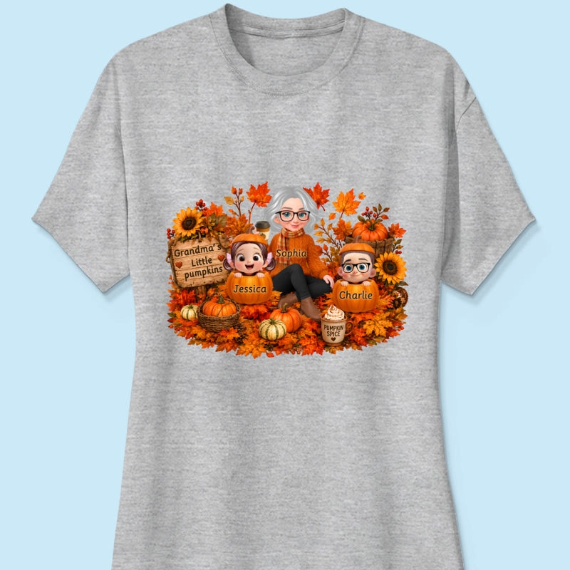 Grandma's Little Pumpkins Grandkids Fall - Personalized Shirt - Fall Season Gift, Gift For Grandma