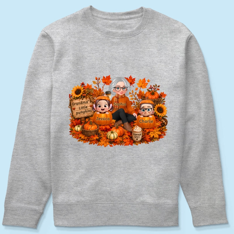 Grandma's Little Pumpkins Grandkids Fall - Personalized Shirt - Fall Season Gift, Gift For Grandma