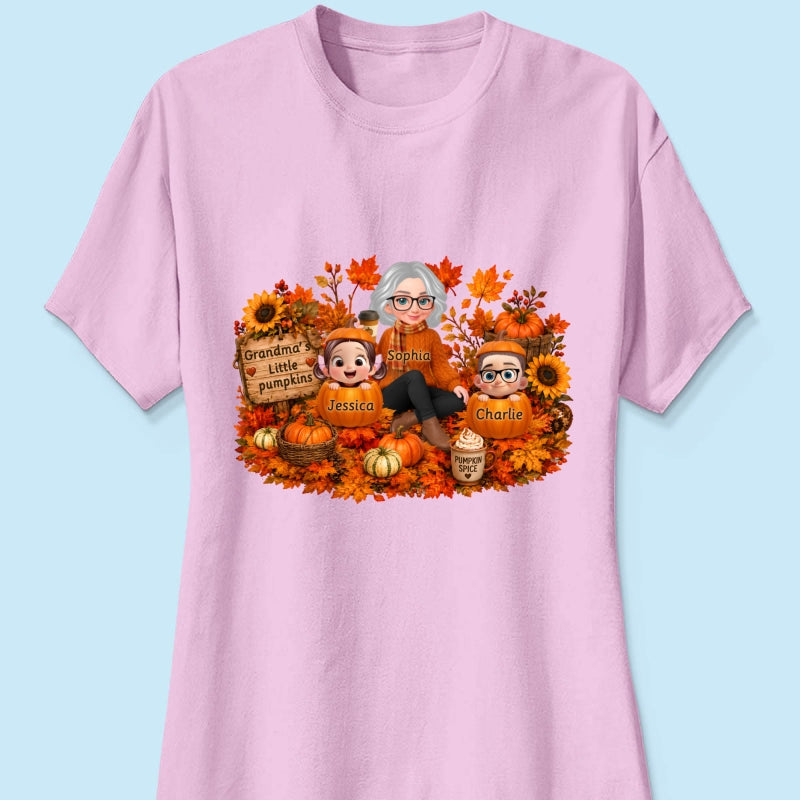 Grandma's Little Pumpkins Grandkids Fall - Personalized Shirt - Fall Season Gift, Gift For Grandma