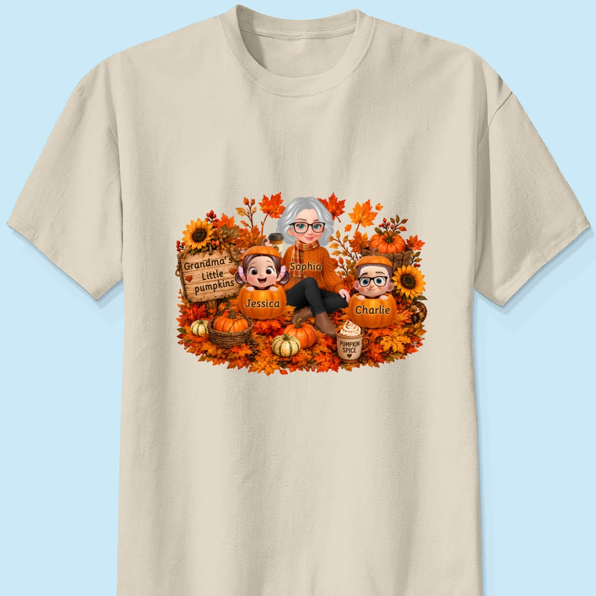 Grandma's Little Pumpkins Grandkids Fall - Personalized Shirt - Fall Season Gift, Gift For Grandma