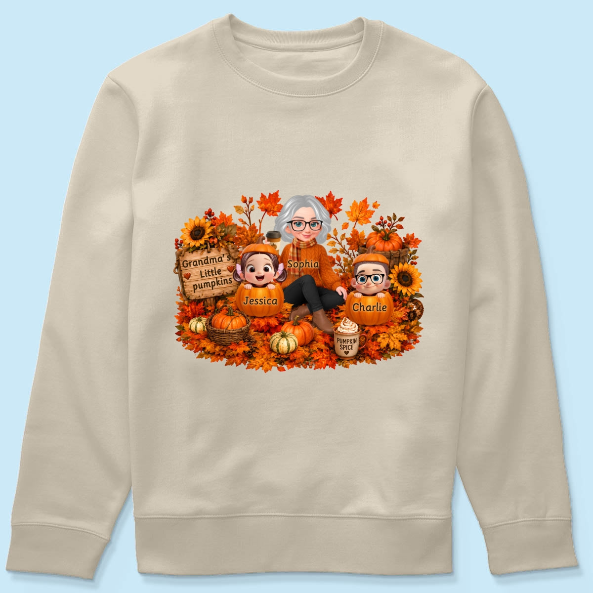 Grandma's Little Pumpkins Grandkids Fall - Personalized Shirt - Fall Season Gift, Gift For Grandma
