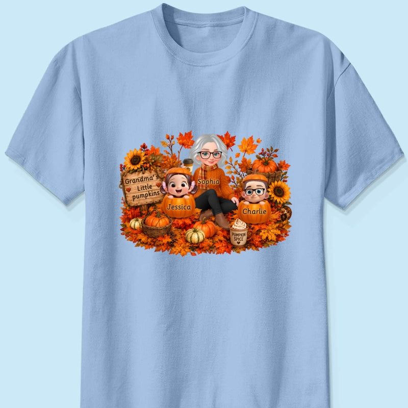 Grandma's Little Pumpkins Grandkids Fall - Personalized Shirt - Fall Season Gift, Gift For Grandma