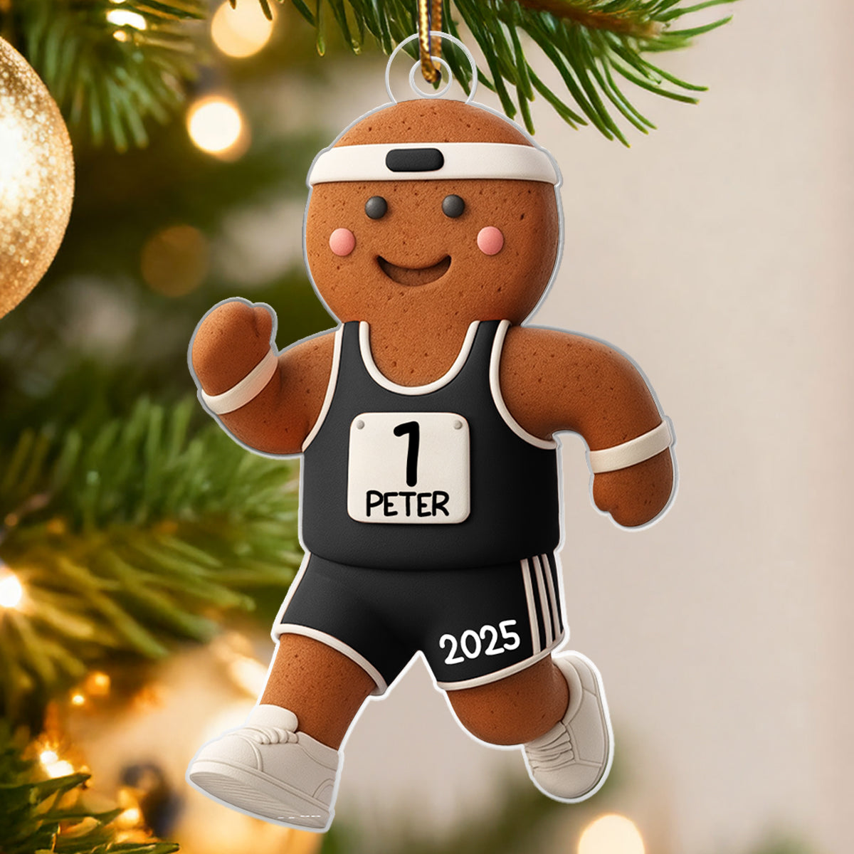 Runner Gingerbread Marathon - Personalized Acrylic Ornament - Unique Christmas Gift For Runners