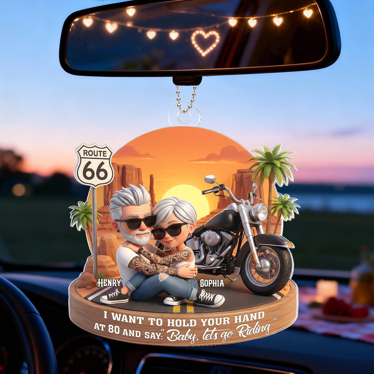 3D Effect Old Couple Baby Let's Go Riding  - Personalized Acrylic Car Hanger - Sentimental Gift for him, for her