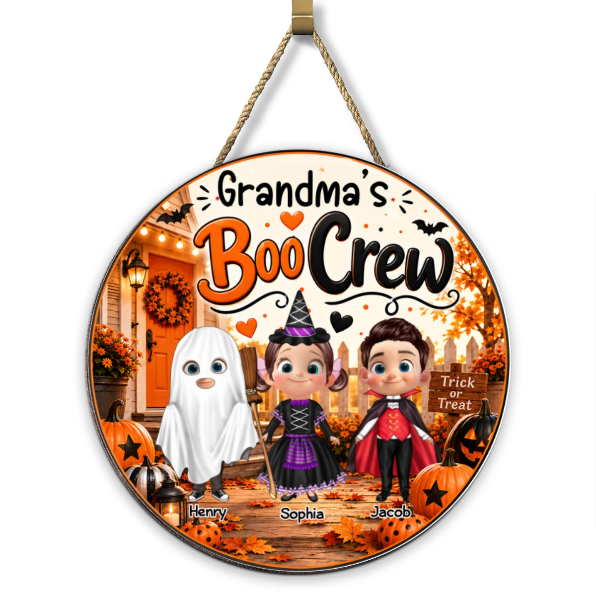 Grandma's Boo Crew - Personalized Door Sign - Halloween Decor for Grandma