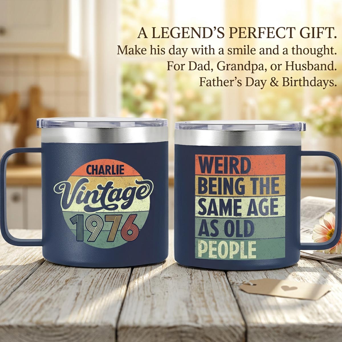 Weird Being The Same Age As Old People Vintage Style - Personalized Stainless Steel Tumbler With Handle - Funny Birthday Gift