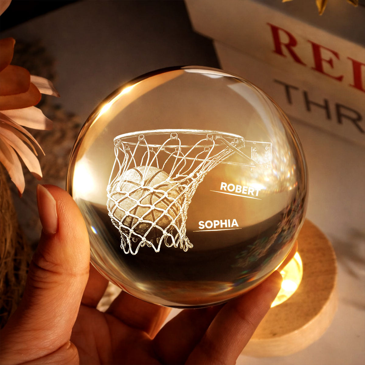 We Dunked Right Into Our Heart - Personalized Crystal Ball LED Night Light -  Gift For Basketball Dad