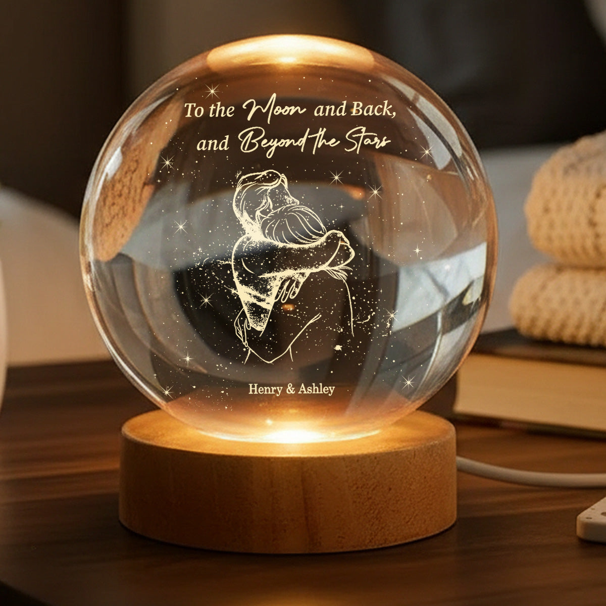 Our Love Written In the Stars Couple Hugging - Personalized Crystal Ball LED Night Light