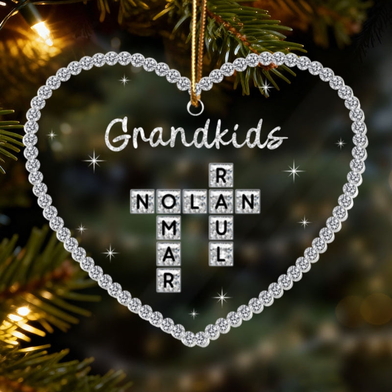 3D Shining Effect Grandkids Crossword Puzzle Art - Personalized Acrylic Ornament - Christmas Gift For Grandma, Grandkids