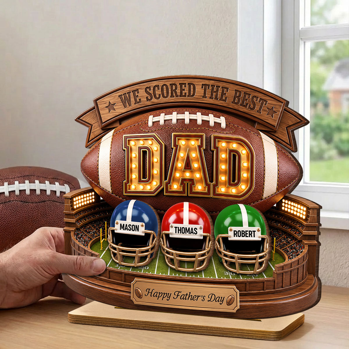 American Football Best Dad - Personalized 2-Layered Wooden Plaque -  Gift For Dad, Husband