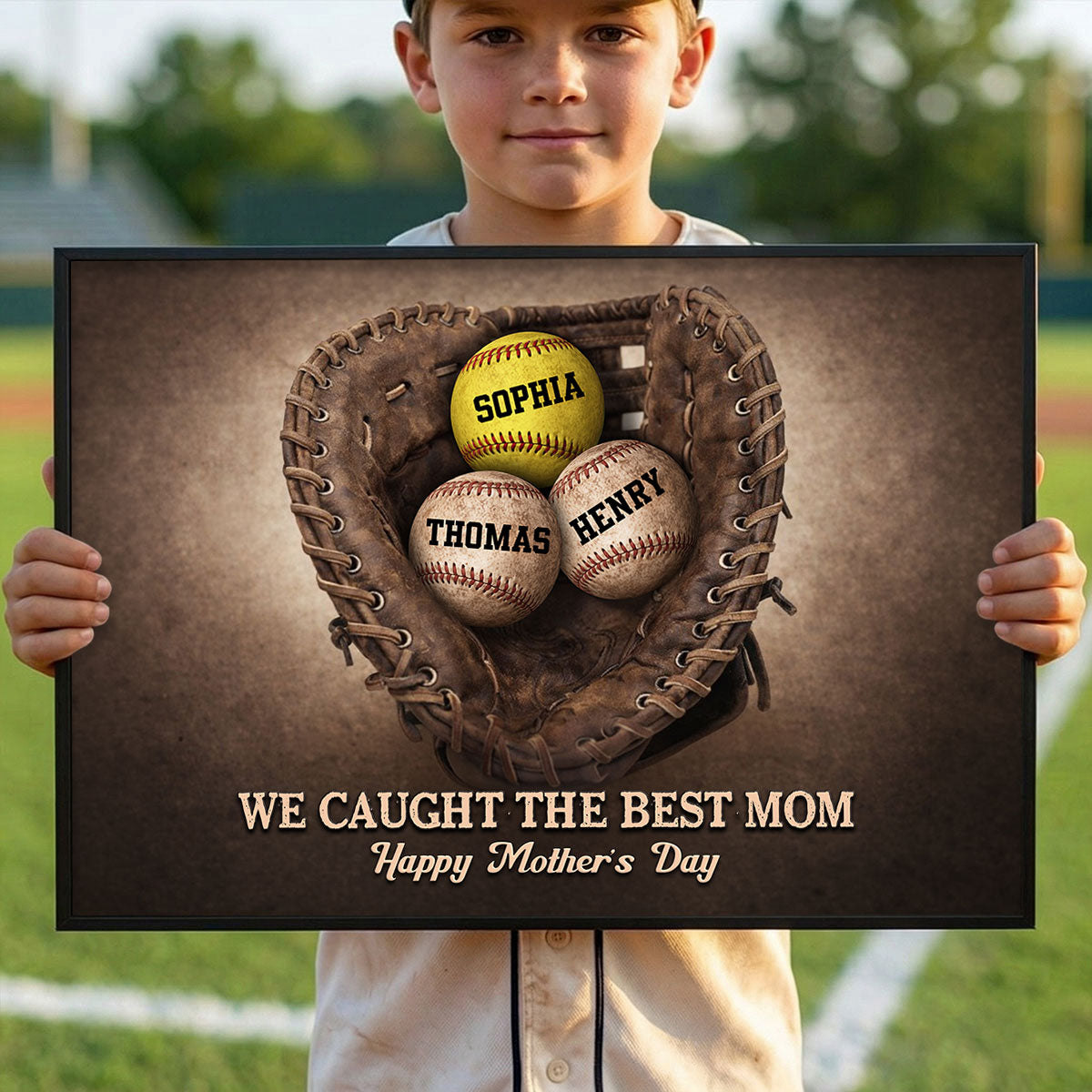 Baseball Gloves We Caught The Best Mom - Personalized Poster - Sentimental Mother's Day Gift for Mom, Wife