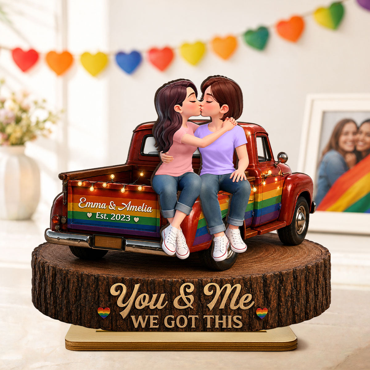 LGBT+ Couple Truck Love Is Love - Personalized 2-Layered Wooden Plaque - Gift For Couple, Happy Pride Month