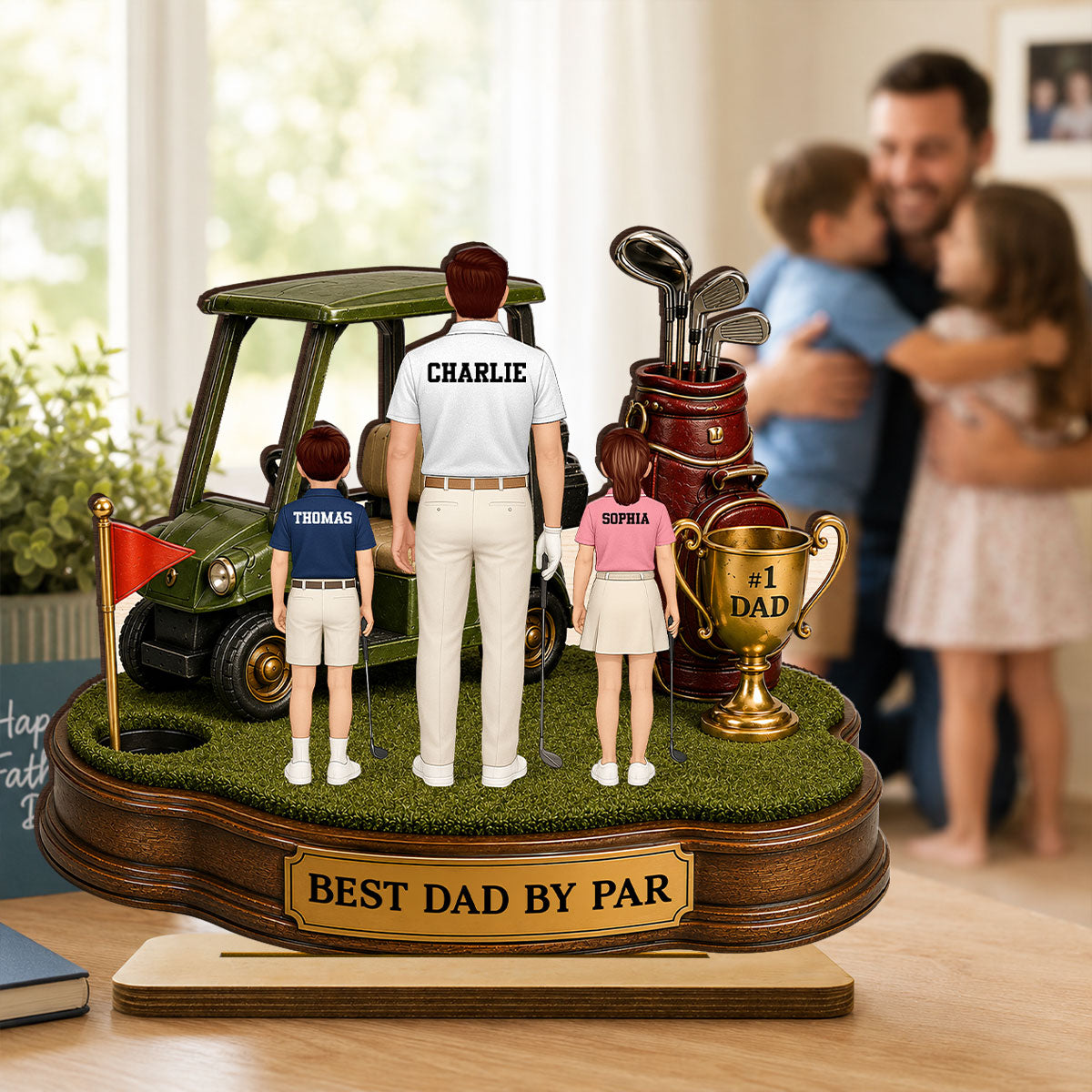 Best Dad By Par Golf Dad & Kids - Personalized 2-Layered Wooden Plaque -  Gift For Dad, Husband