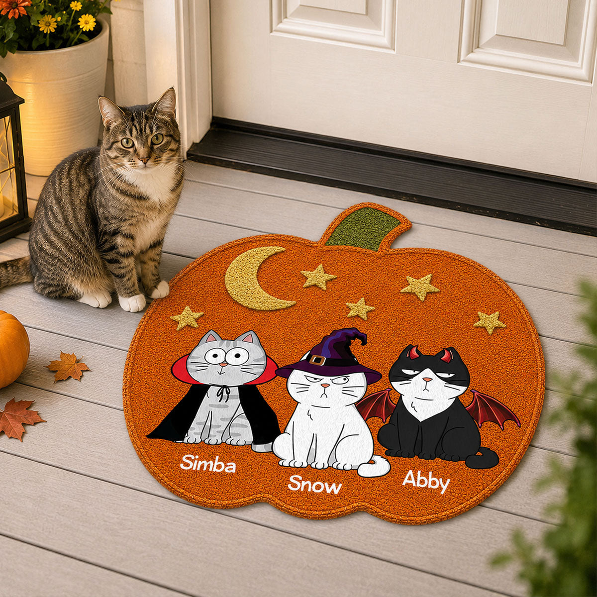 Halloween Pumpkin Cats Welcome - Personalized Doormat - Halloween Gift For Cat Lovers, Halloween Decoration