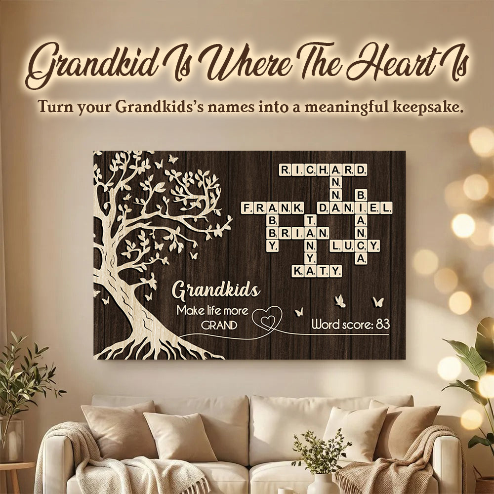 Grandkids Make Life More Grand Crossword Wall Art - Personalized Poster - Sentimental Gift for Grandma