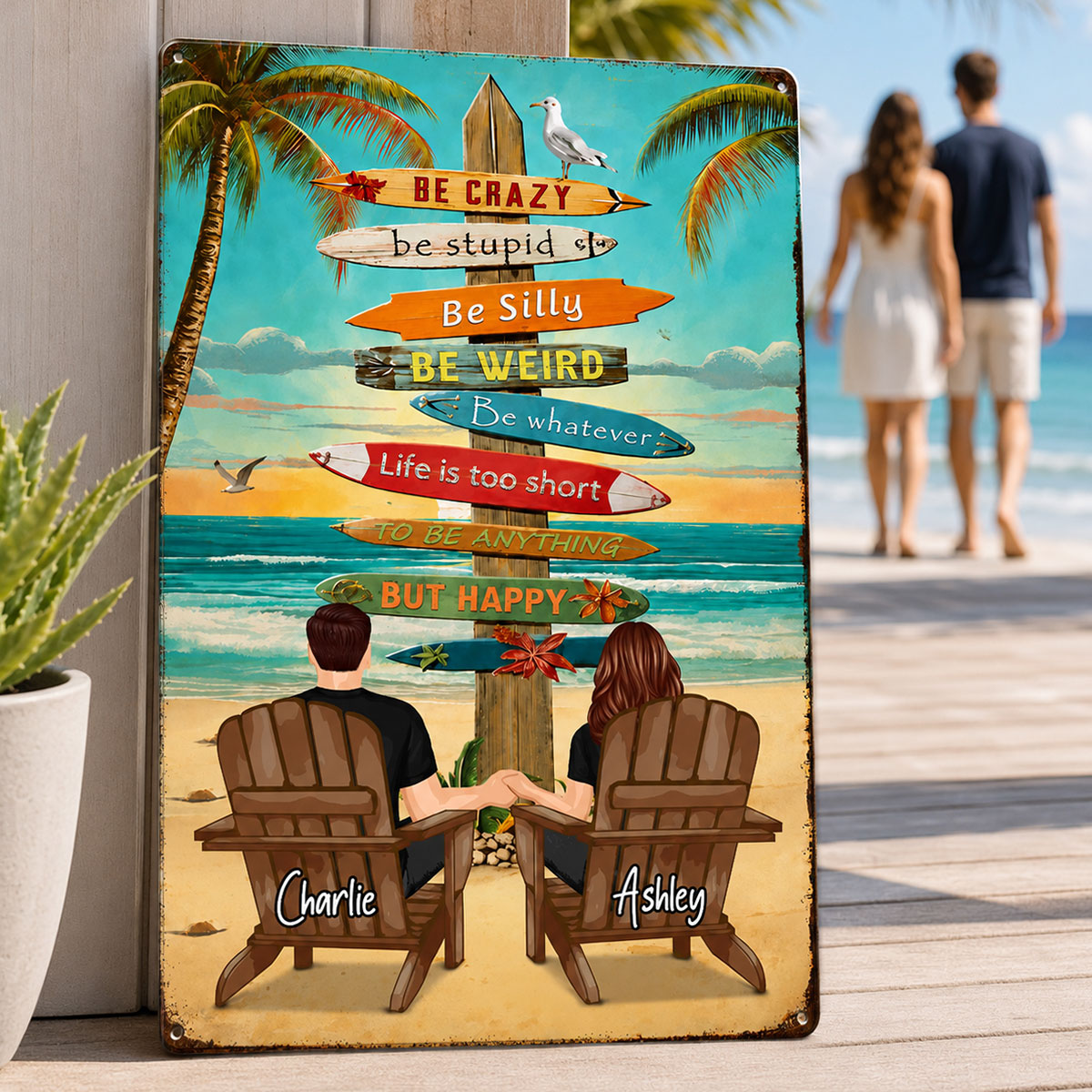 Couple Tropical Beach - Personalized Metal Sign - Gift For Couple, Summer Decorations
