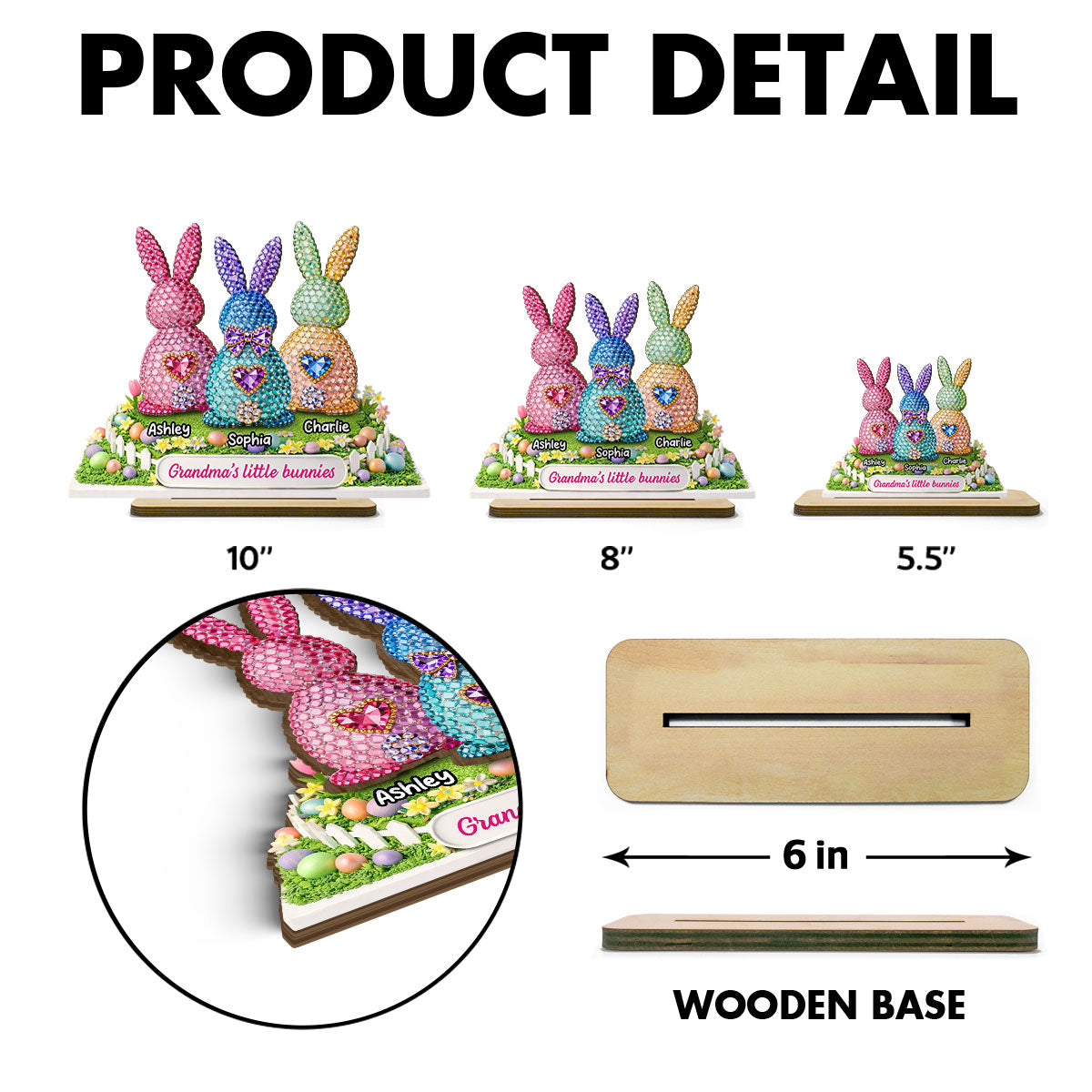 Grandma's Little Bunnies Easter - Personalized 2-Layered Wooden Plaque - Sentimental Gift for Grandma
