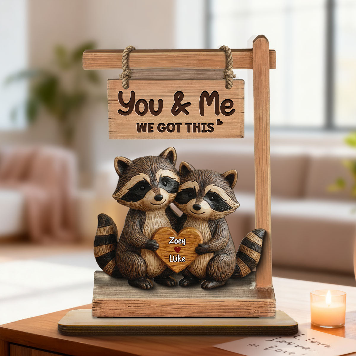 3D Effect Animal Couple Standing - Personalized Wooden Plaque - Anniversary, Valentine's Day Gift For Him, Gift For Her