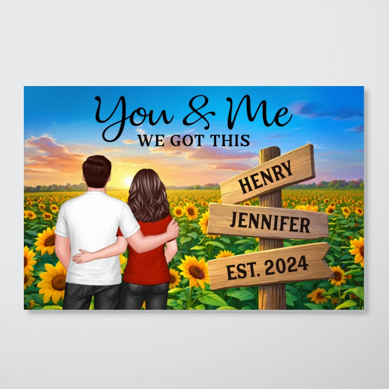 Everlasting Love Back View Couple Sunflower Field Sign Posts - Personalized Poster - Valentine's Day Gift For Couple