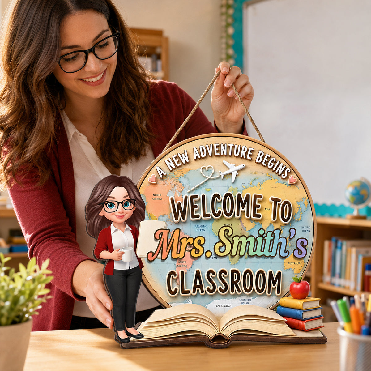 A New Adventure Begins Classroom - Personalized Wood Sign - Back To School Gift For Teachers, Classroom Decors