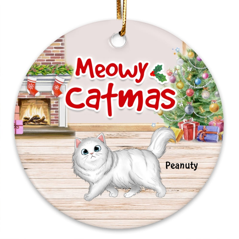 Winter Wonderland Walking Fluffy Cats In Snow Personalized Circle Ornament