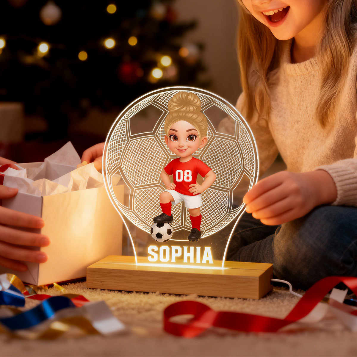 Soccer Ball 3D Illusion With Name - Personalize LED Night Light - Gift For Grandson, Granddaughter, Soccer Lover