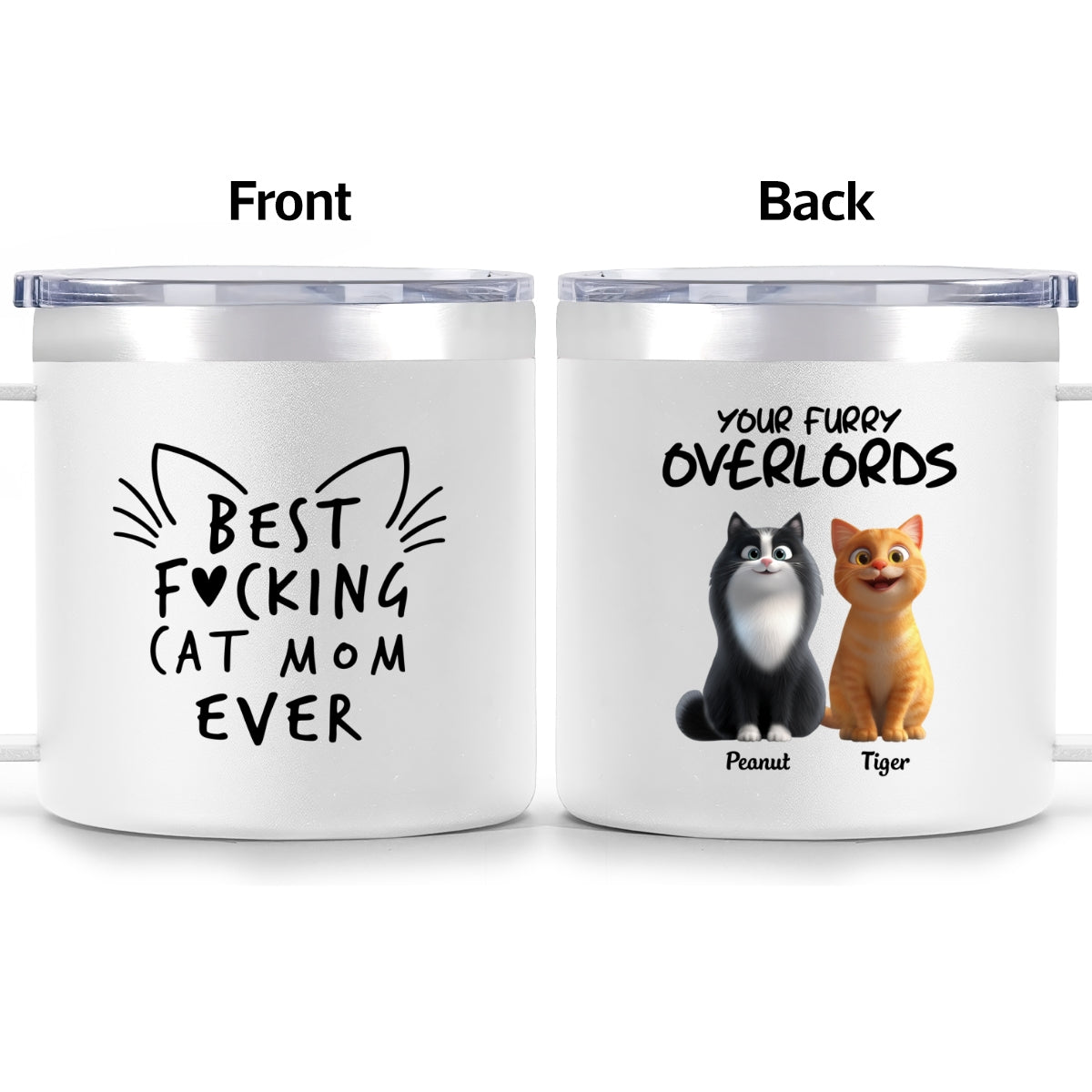 Best Fcking Cat Mom Ever Cartoon Cats - Personalized Stainless Steel Tumbler with Handle - Mother's Day Gift For Cat Lovers
