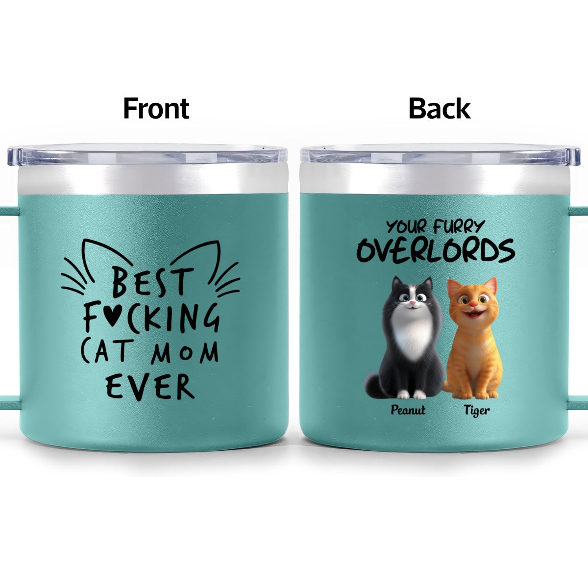 Best Fcking Cat Mom Ever Cartoon Cats - Personalized Stainless Steel Tumbler with Handle - Mother's Day Gift For Cat Lovers