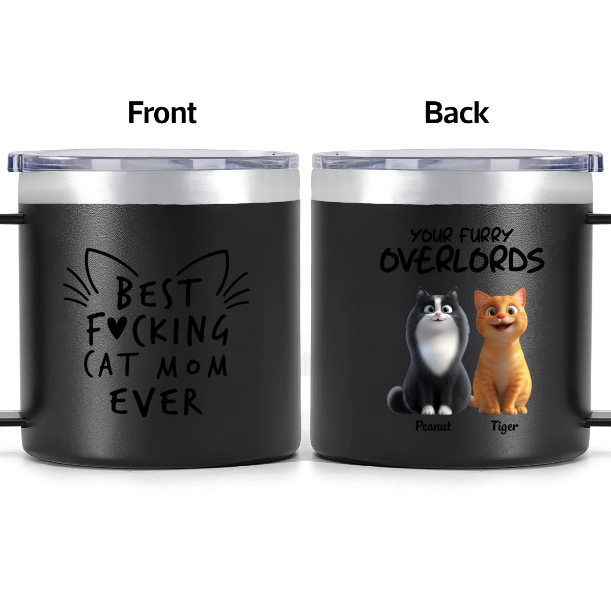 Best Fcking Cat Mom Ever Cartoon Cats - Personalized Stainless Steel Tumbler with Handle - Mother's Day Gift For Cat Lovers
