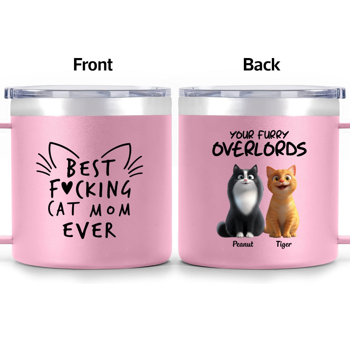 Best Fcking Cat Mom Ever Cartoon Cats - Personalized Stainless Steel Tumbler with Handle - Mother's Day Gift For Cat Lovers