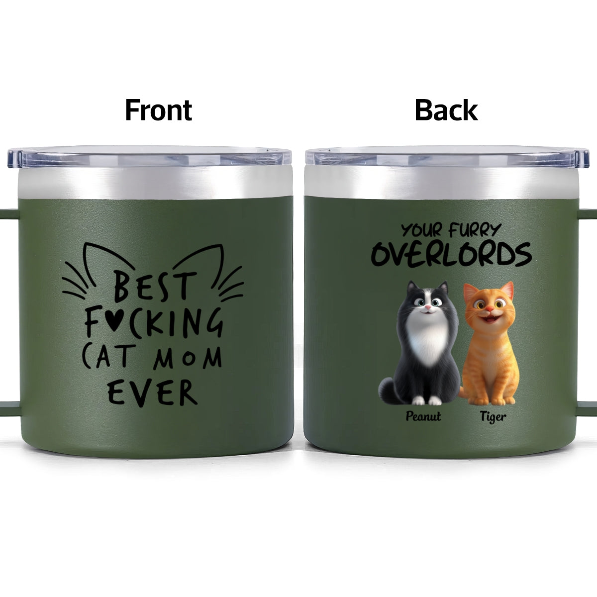 Best Fcking Cat Mom Ever Cartoon Cats - Personalized Stainless Steel Tumbler with Handle - Mother's Day Gift For Cat Lovers