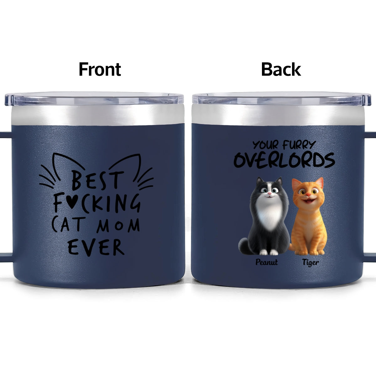 Best Fcking Cat Mom Ever Cartoon Cats - Personalized Stainless Steel Tumbler with Handle - Mother's Day Gift For Cat Lovers