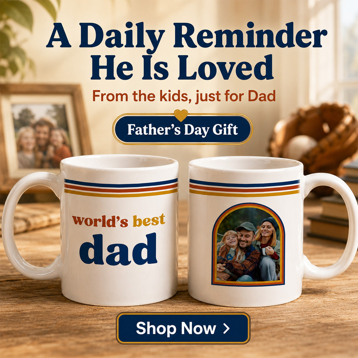 World's Best Dad Grandpa Retro 70s Style Custom Photo - Personalized Mug - Father's Day Gift For Husband, Dad, Grandpa