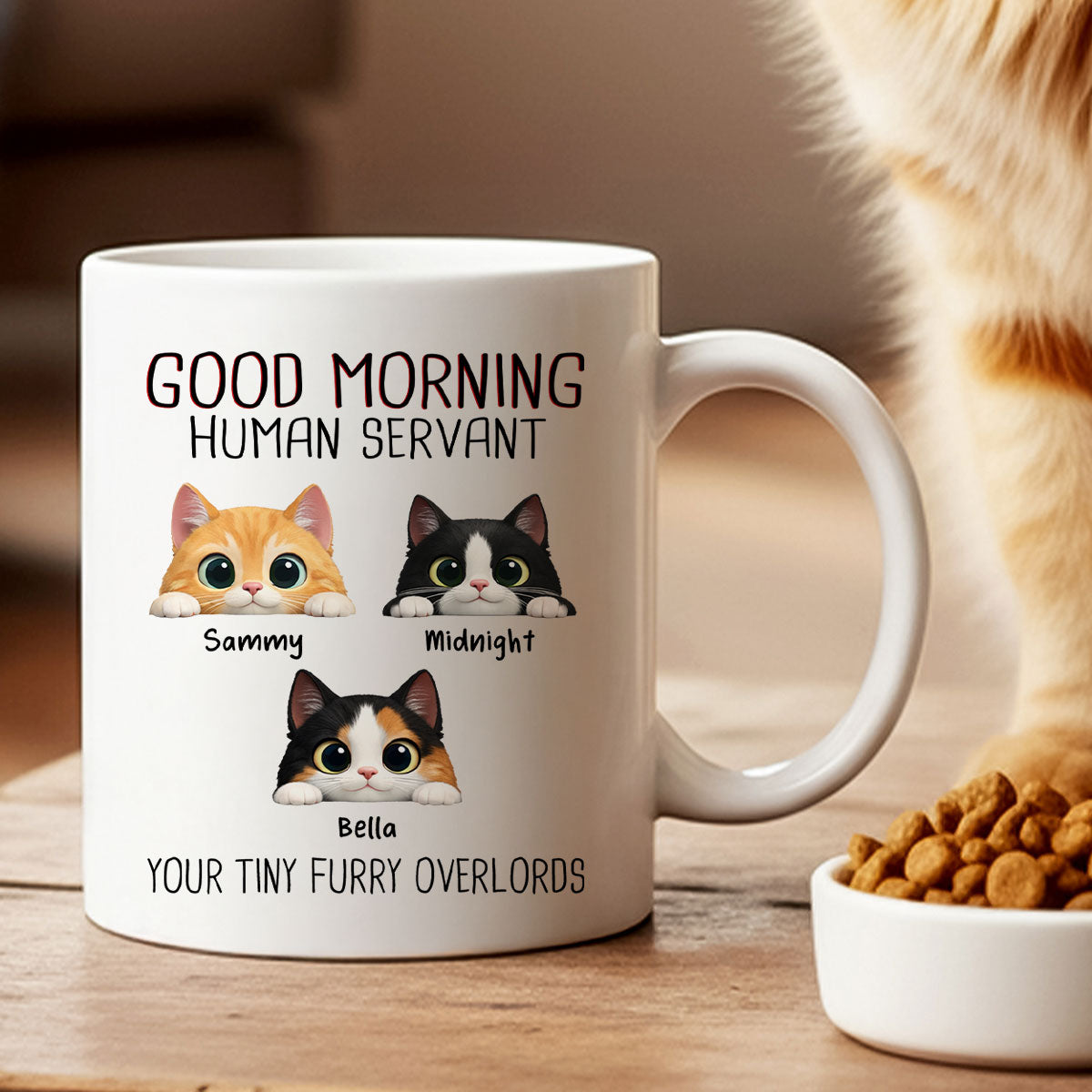 Good Morning Human Servant - Personalized Mug - Funny Gift for Cat Moms, Cat Dads