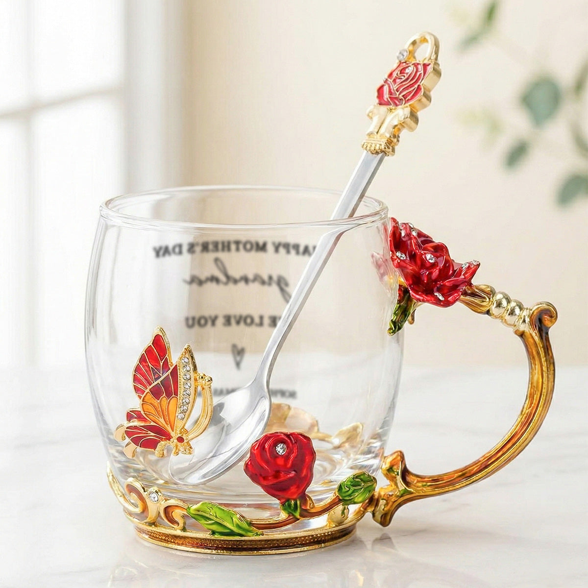 Good Morning Happy Mother's Day Grandma Mom - Personalized Enamel Flower Tea Cup - Gift For Grandma, Mom