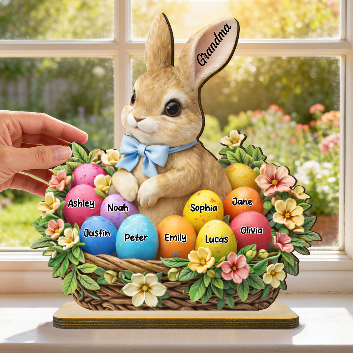 Grandma Grandkids Easter Bunny Basket - Personalized 2-Layered Wooden Plaque - Gift For Grandma