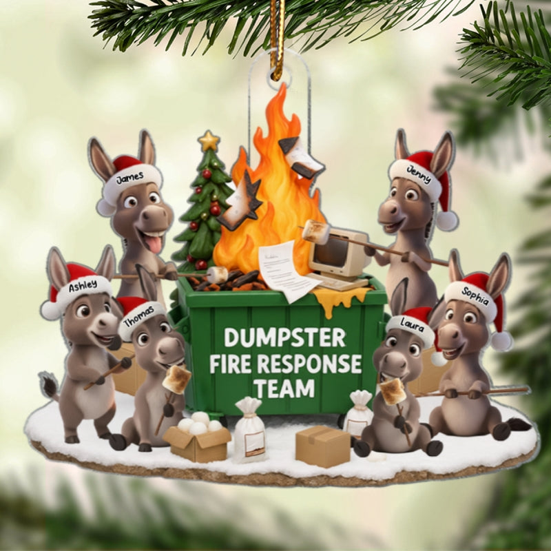 Funny Donkey Dumpster on Fire Response Team - Personalized Acrylic Ornament - Funny Holiday Gift for Coworkers