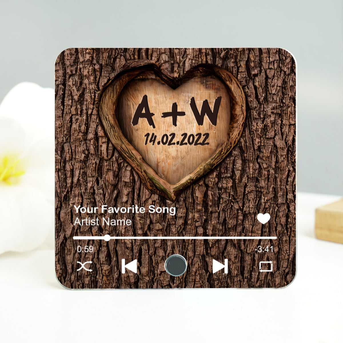 Couple Name Initials In A Heart Tree - Personalized Music Fridge Magnet - Valentine's Day, Anniversary, Engagement Gift