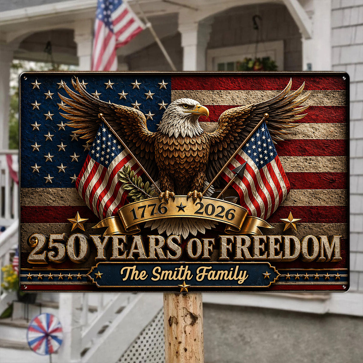 America 250th Anniversary Eagle - Personalized Metal Sign - 250th Anniversary America Patriotic, Family Decoration