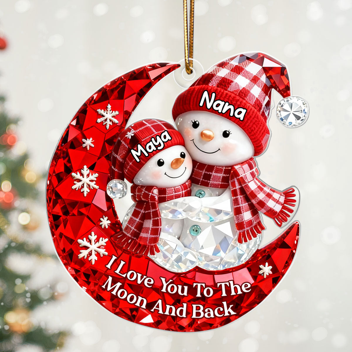 Love Grandkid to the Moon and Back 3D Crystal Effect  - Personalized Acrylic Ornament - Christmas Gift for Grandma, Grandkids