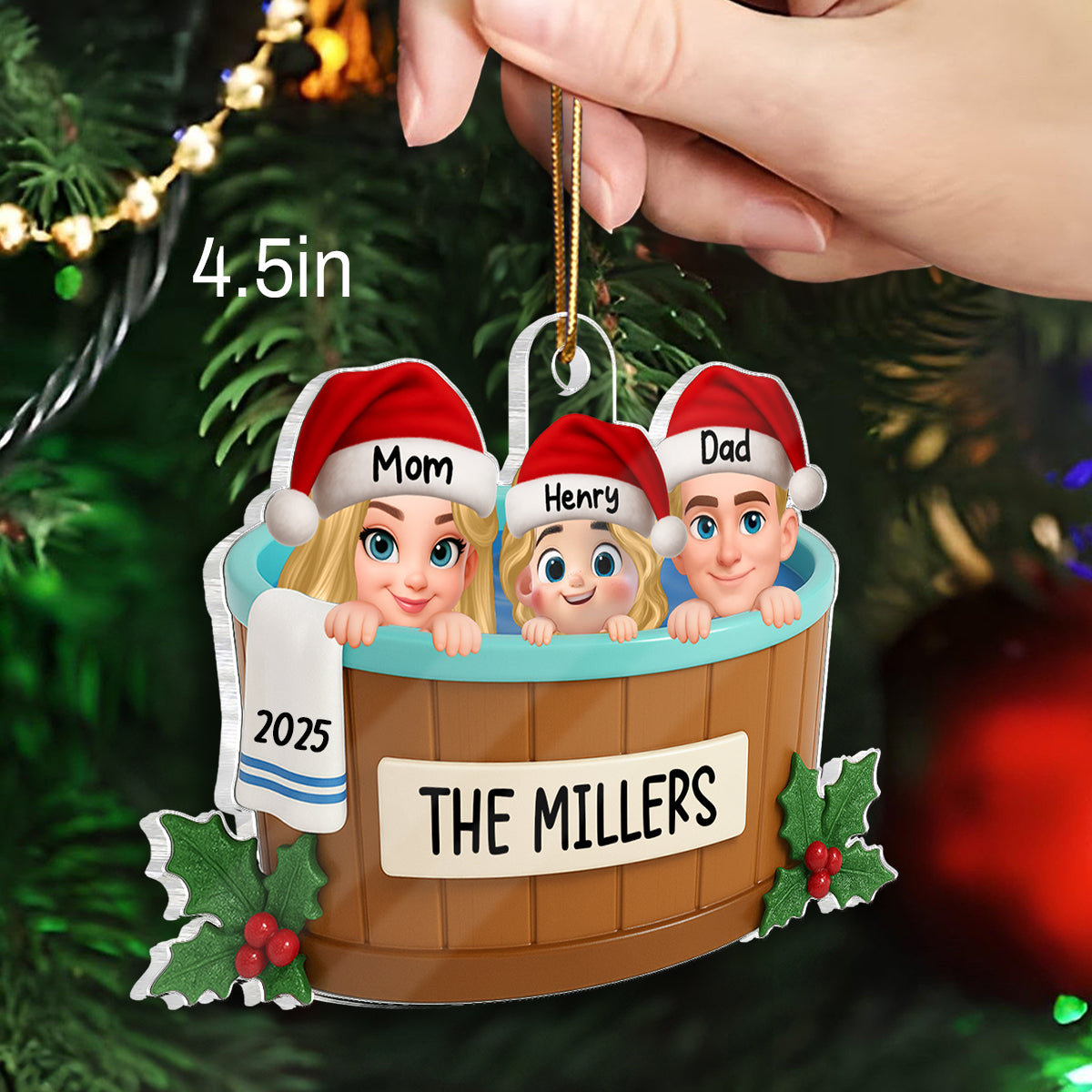 Family Hot Tub Jacuzzi - Personalized Acrylic Ornament - 2025 Christmas Family Ornament