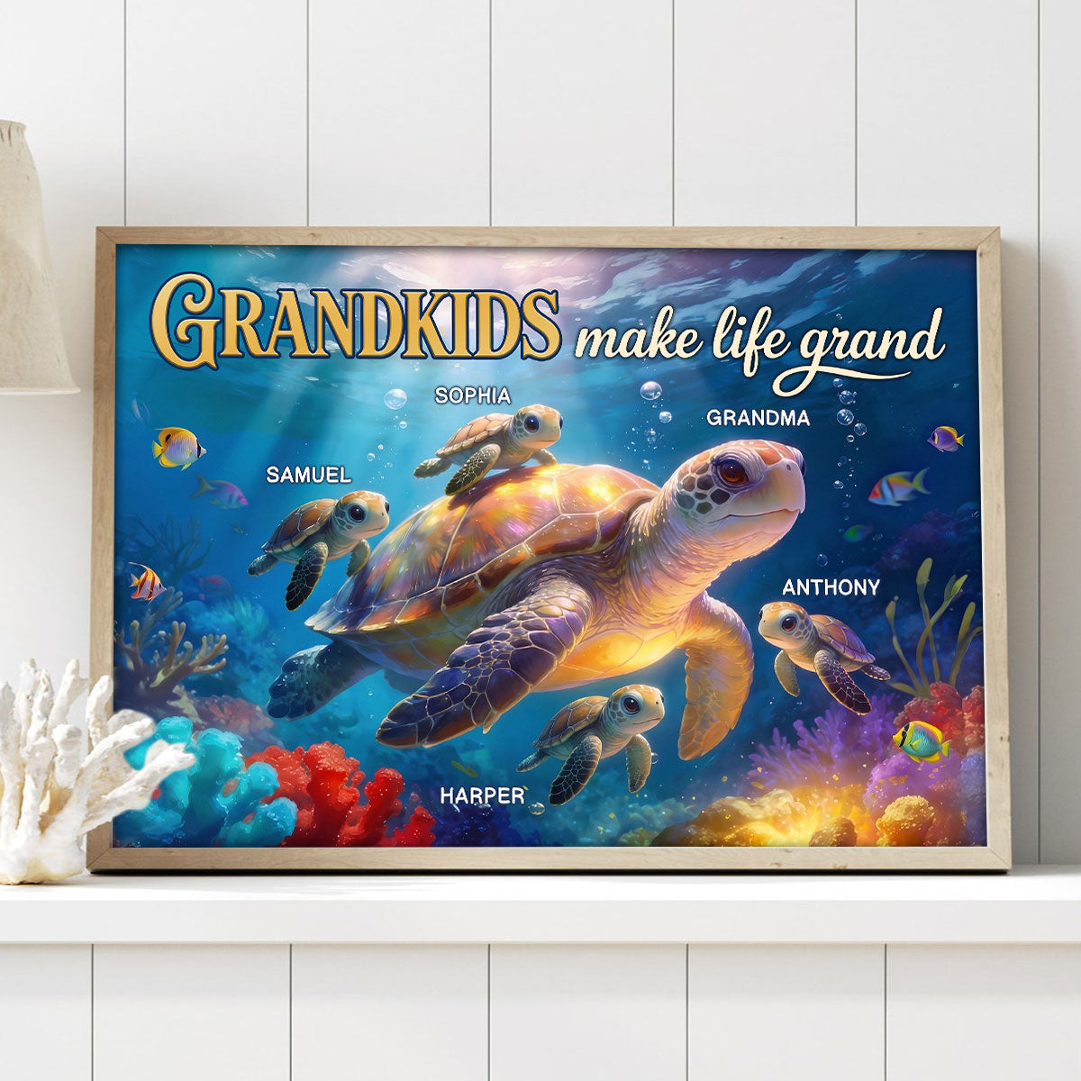 Grandma Grandkids Turtle Grandkids Make Life Grand - Personalized Poster - Mother's Day Gift For Grandma