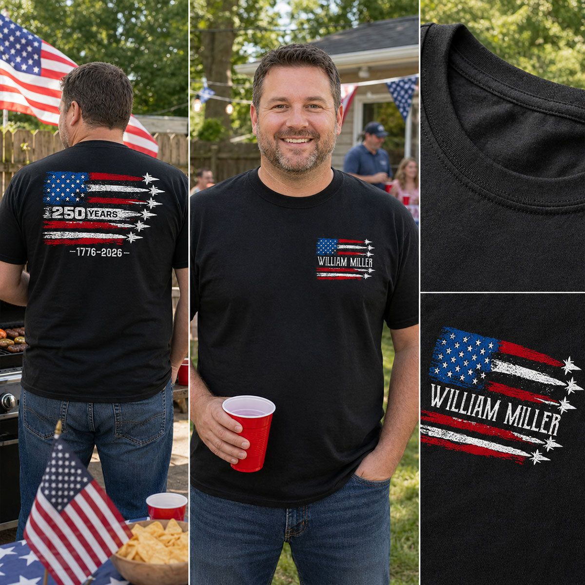 250 Years American Flag Jets Custom Name - Personalized Shirt - United States 250th Anniversary USA Patriotic