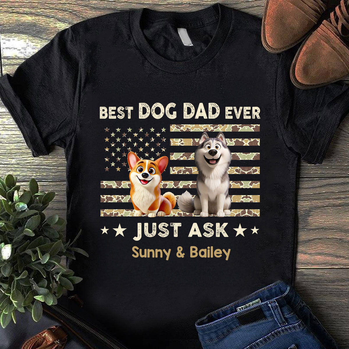 Best Dog Dad Ever Trendy Camouflage Pattern - Personalized Shirt - Father's Day Gift For Dog Dad, Dog Lovers
