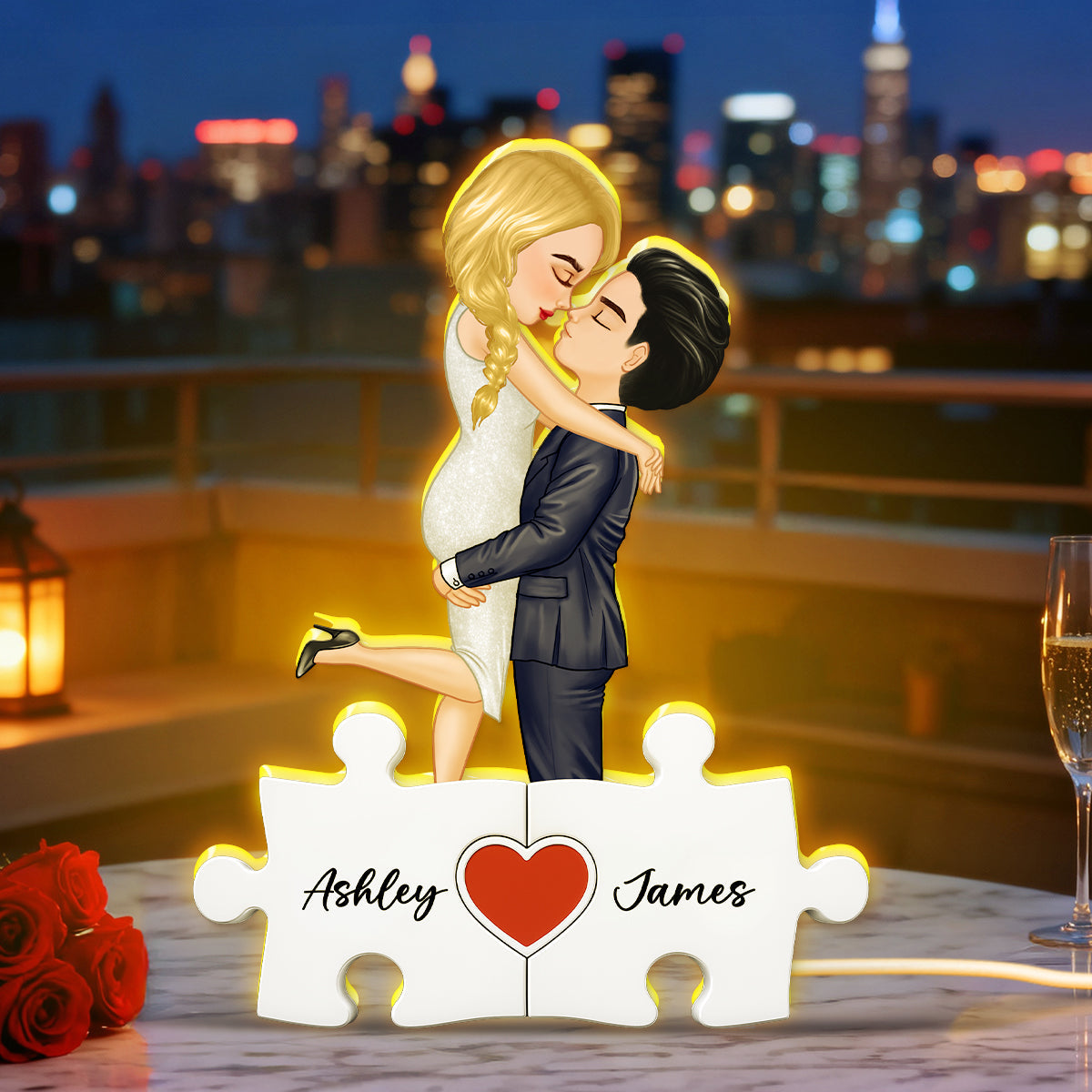 Puzzle Name Couple - Personalized Light Box - Gift for Couple, for Her, for Him