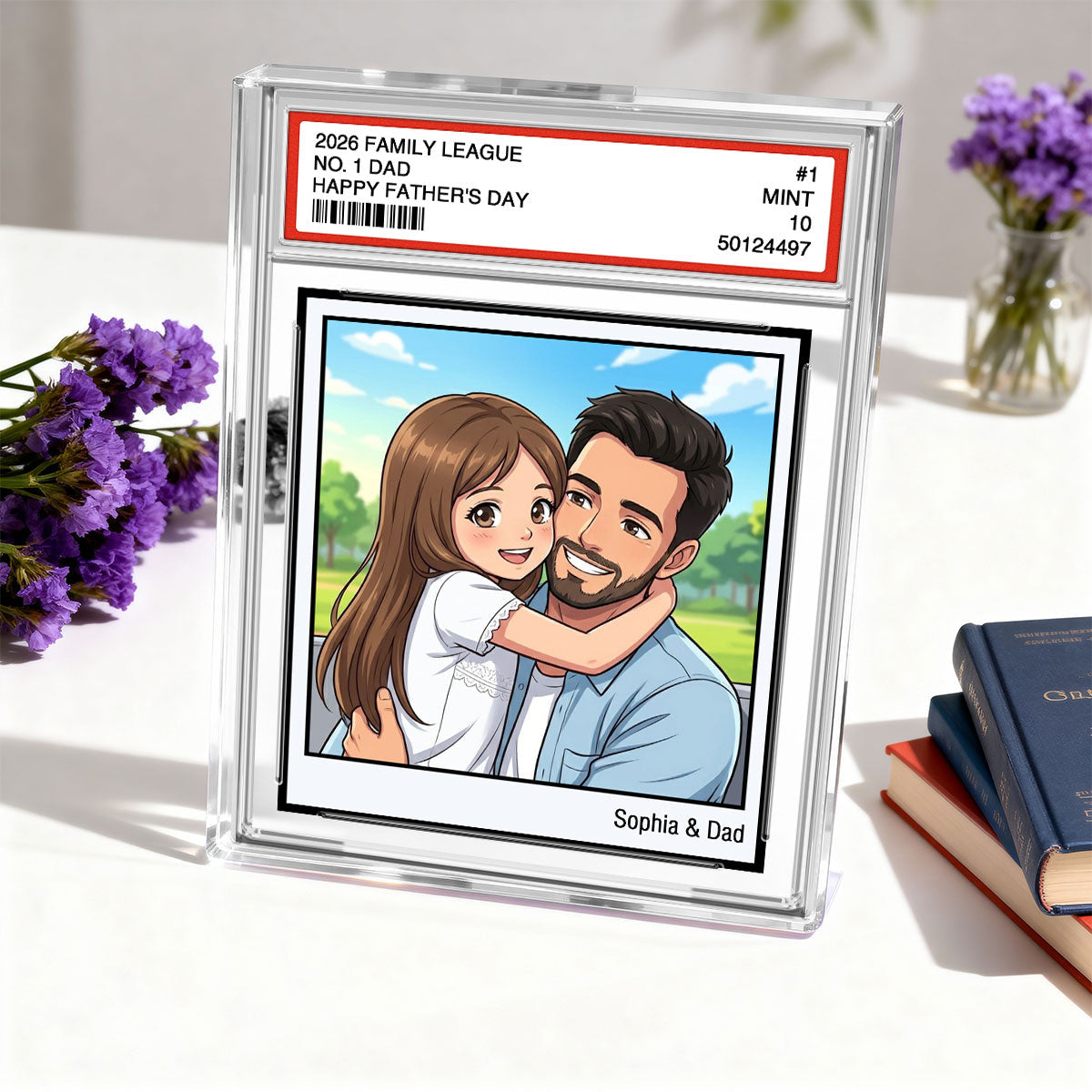 Vintage No. 1 Dad Trading Card Trading Card Cartoon Style - Personalized Acrylic Block Plaque -  Gift For Dad, Husband