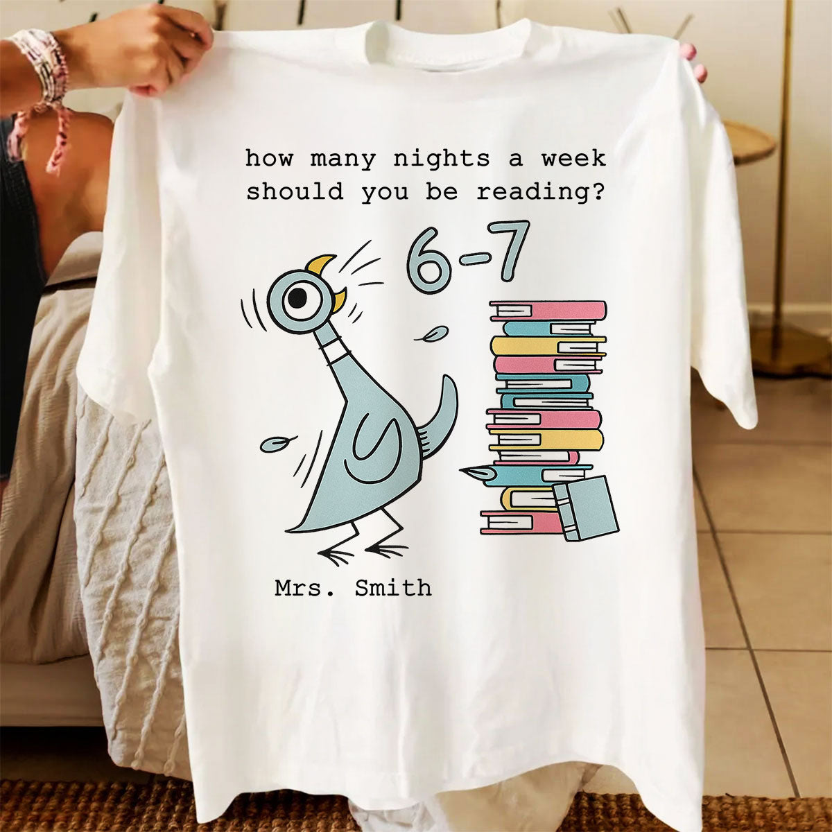 How Many Nights A Week Should You Be Reading 6-7 - Personalized Shirt - Pigeon Elephant Piggie Children's Books Sweatshirt, Teacher Six Seven 67